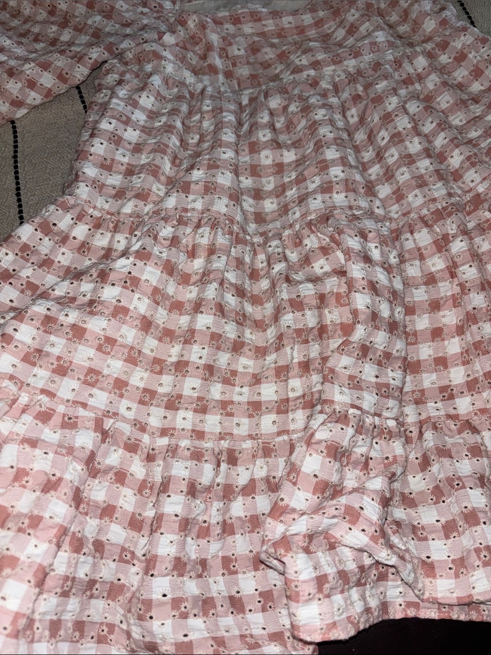 Storia Pink and White Gingham Eyelet Puff-Sleeve Dress - Picture 2 of 6
